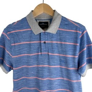 Rodd & Gunn Mens Small Blue Pink Stripe Short Sleeve Polo Shirt Sports Fit Logo
